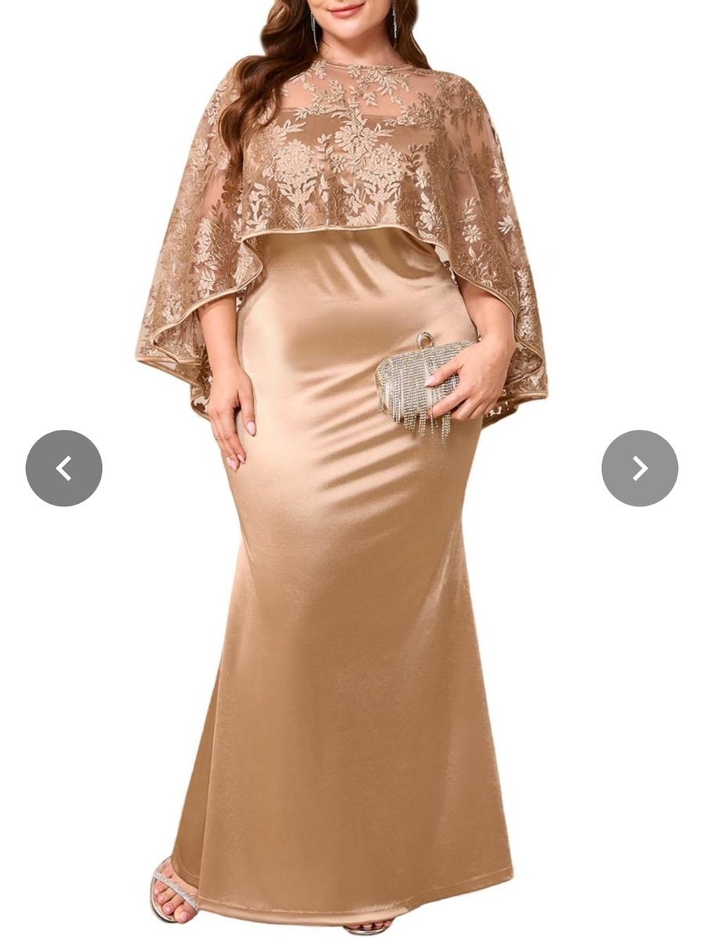 Elegant Plus-Size Gold Cape Evening Dress-NWOT